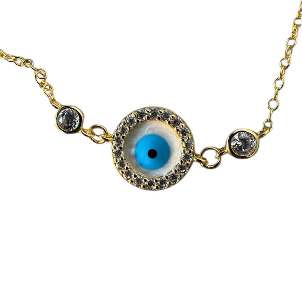 NEO RELIQUE New Gold Toned Sterling Silver Evil Eye Bracelet Rhinestones CZ